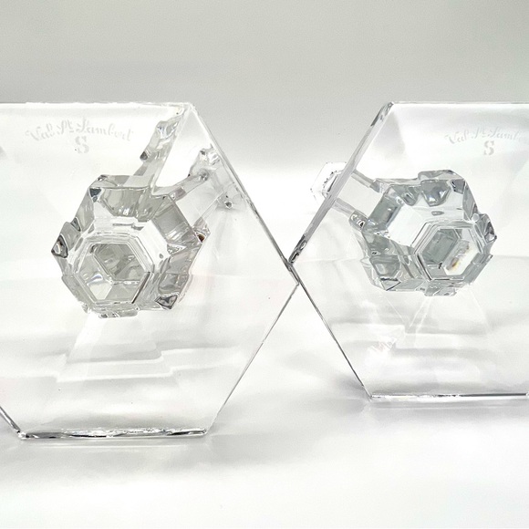 A Set of Two Vintage Val St. Lambert Belgian Crystal Candle Holders - Picture 3 of 7